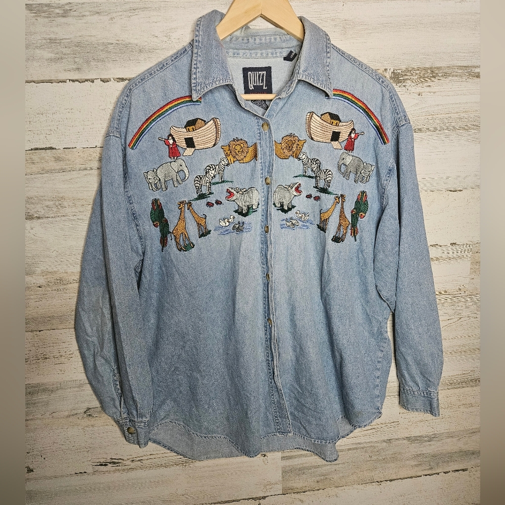 Vintage Noah's Ark Button Up Shirt Womens Size 18